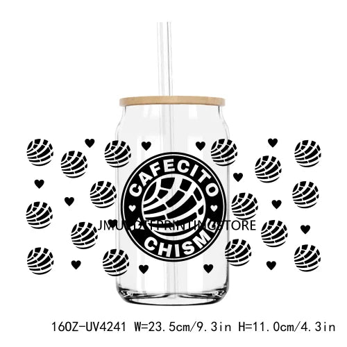 Cafecito Y Chisme Mexican Concha Pan UV DTF Sticker For 16OZ Libbey Glass Cup Can Wrap Transfer Sticker Custom Labels DIY Logo