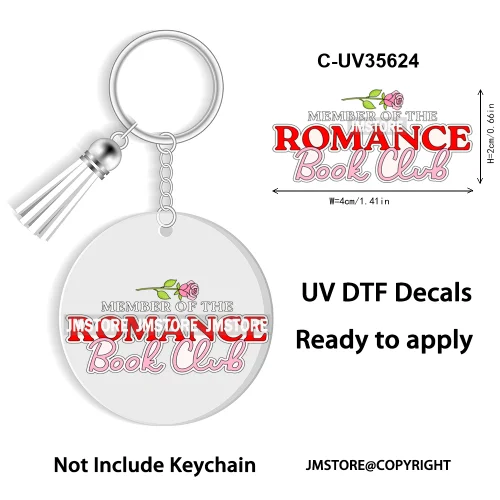 Spicy Books Positive Quotes Romance Book Club WaterProof Logo Ready To Apply UV DTF Stickers For Round Circle Keychain Keyring