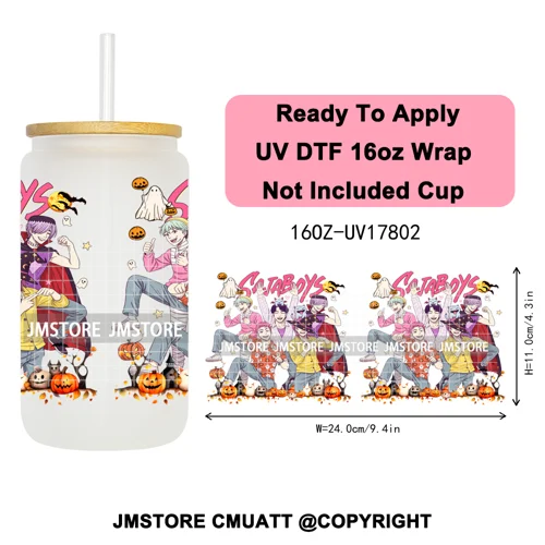 Kpop Halloween Spooky Ghosts Anime Lover 16OZ UV DTF Cup Wraps Ready To Apply Waterproof Transfer Stickers For Libbey Glass Can