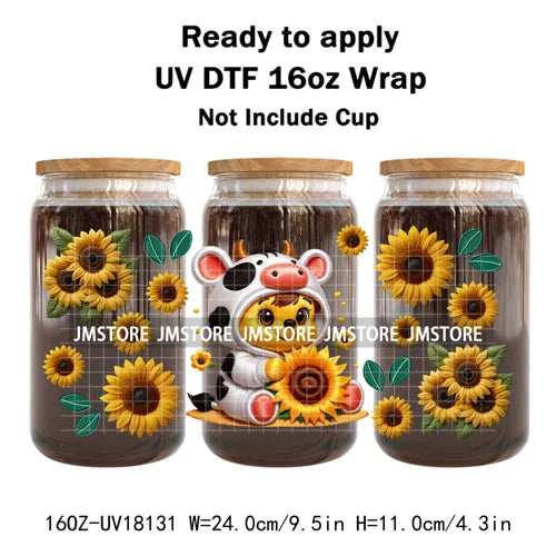 Faux Embroidery Floral Cartoon Characters UV DTF Stickers Ready To Apply Cup Wraps Waterproof For 16OZ Libbey Glass Can Tumbler