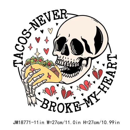 Mexican Latin Culture Nacho Concha Chola Valentine Plastisol Decals Tacos Never Broke My Heart DTF Transfer Stickers For Shirts