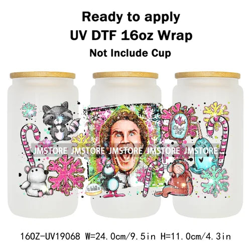 Christmas Couple Cartoon Princess UV DTF Cup Wrap Ready To Apply Transfer Sticker Custom 16OZ Tumbler Wraps For Libbey Glass Can