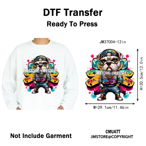 12in Graffiti Gangster Hip Hop Gorilla Life Is Better With Bulldog Iron on DTF Heat Transfer Sticker Ready to Press for Hoodies