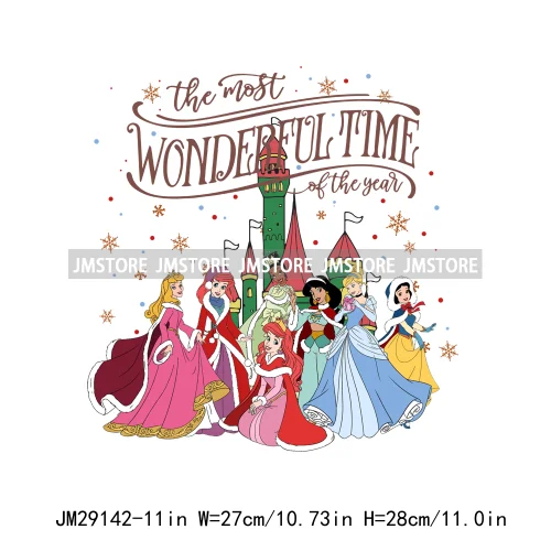 Cartoon Princess Jolly Tis The Season Christmas Party Best Day Ever Iron On DTF Transfers Stickers Ready To Press For T-shirts