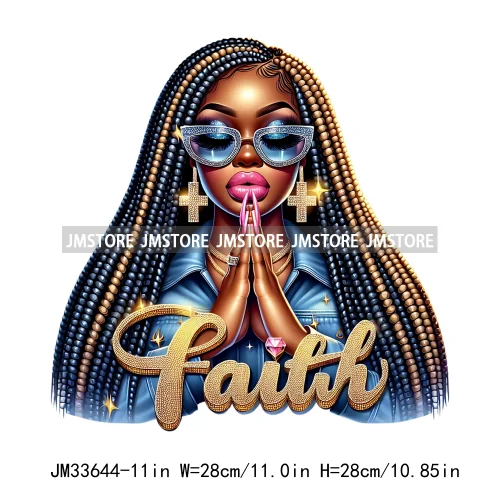 Christian Bible Urban Praying Afro Girls Jesus Faith God Love Cross Iron On DTF Transfer Stickers Ready To Press For Hoodies Bag