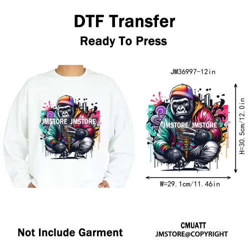 12in Graffiti Gangster Hip Hop Gorilla Life Is Better With Bulldog Iron on DTF Heat Transfer Sticker Ready to Press for Hoodies