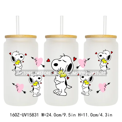 Cartoon Dog Valentine's Day UV DTF Stickers Ready to Transfer Cup Wrap Custom Labels DIY Craft For Libbey Glass Can Mug Tumbler