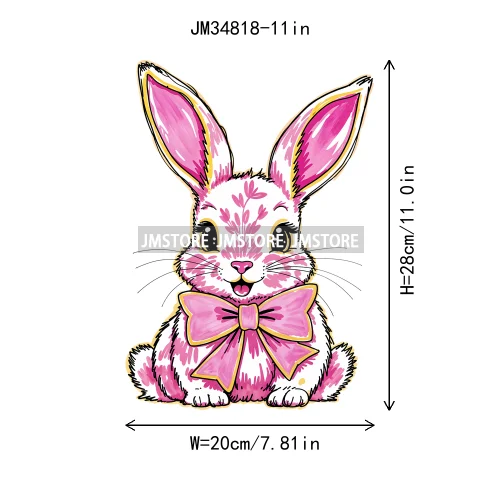 Floral Pink Toile Chinoiserie Coquette Bunny Spring Easter Iron On DTF Heat Transfers Stickers Ready To Press For T-shirts Bags