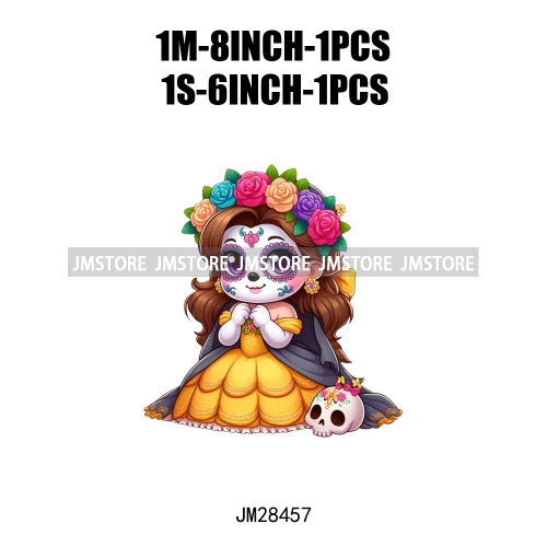 New Day Of The Dead La Catrina Dresses Girls Skull Flower Iron On DTF Transfers Stickers Ready To Press For Sweatshirt Bags