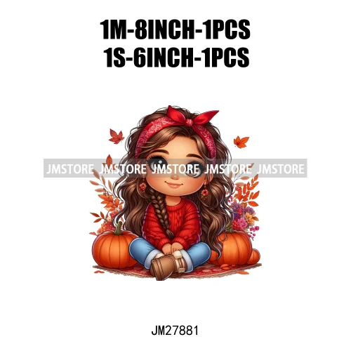 Cute Autumn Pumpkins Fall Vibes Laina Baby Hispanic Chibi Girls Logos DTF Iron On Transfer Stickers Ready To Press For T-shirts