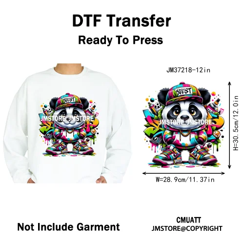 12in Cool Jungle King Beats Graffiti Hip Hop Animals Lover Iron on DTF Thermal Transfers Stickers Ready to Press for T-shirts