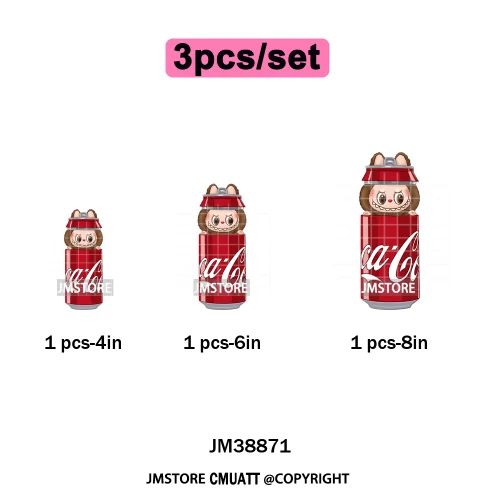 Coquette Bow Monster Doll Drinking Soda Bottle Thermal Printing Iron on DTF Washable Transfer Sticker Ready to Press for Clothes