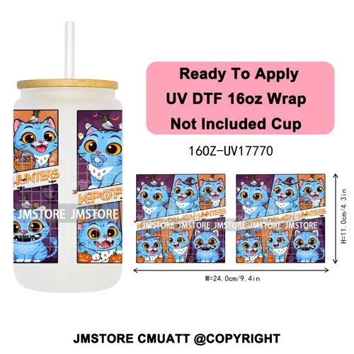 Demon Hunters Kpop Derpy Halloween Mystery Boys UV DTF Stickers Ready To Apply Cup Wrap High Quality For 16OZ Libbey Can Glass