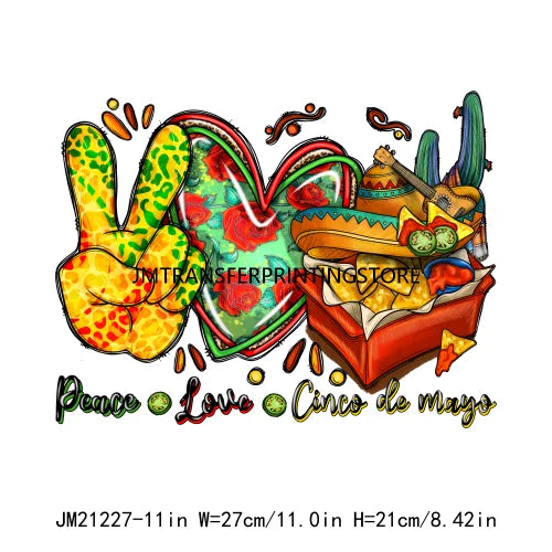 Colorful Mexican Pinata Latina Cinco De Mayo Festival Logos Iron On Fiesta Tacos Tequila DTF Transfer Stickers For Clothing