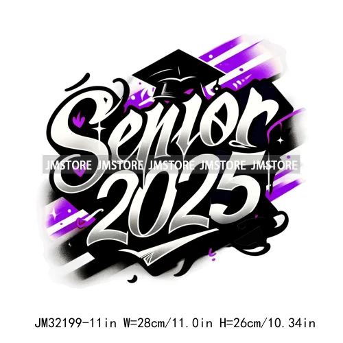 Senior Cap Class of 2025 High School Love Gifts College Grad Iron On DTF Heat Transfer Stickers Ready To Press For Clothing Bags