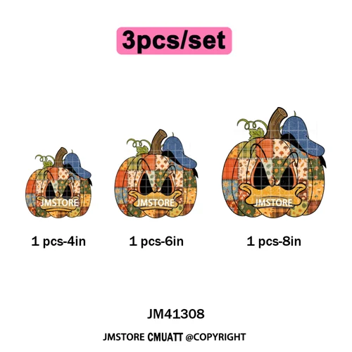 Preppy Floral Cartoon Friends Fall Patchwork Pumpkin Halloween Iron on Washable DTF Transfer Stickers Ready to Press for Clothes