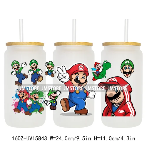 Retro Game Super Hero Princess UV DTF Cup Wraps Ready To Apply Waterproof Transfer Stickers For 16OZ Libbey Glass Can Tumbler