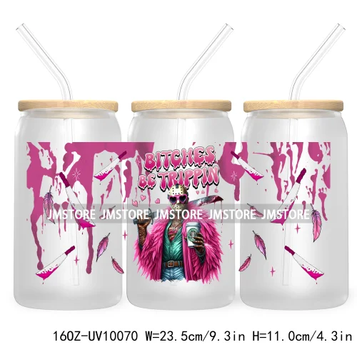 Trendy Horror Movies Character 16OZ UV Cup Wrap DTF Transfer Stickers For Libbey Glass Can Cups Tumbler Coffee Now Slash Later