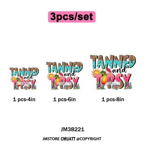 Tropical Summer Tequila Cocktail Drink Sunsets Salty Beach Vibes Logo Iron on DTF Transfers Stickers Ready to Press for Clothing