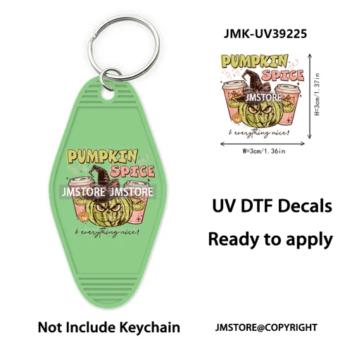 Horror Pumpkin Halloween Cartoon UV DTF Motel Keychain Decal Ready To Ship Durable Transfer Stickers Prints For Hotel Keychain