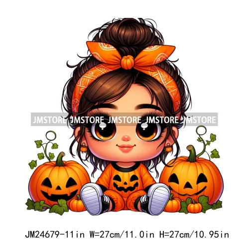 Funny Headband Hispanic Cute Latina Baby Girls Halloween Pumpkin Designs Iron On DTF Heat Press Transfer Stickers For Shirt Bags