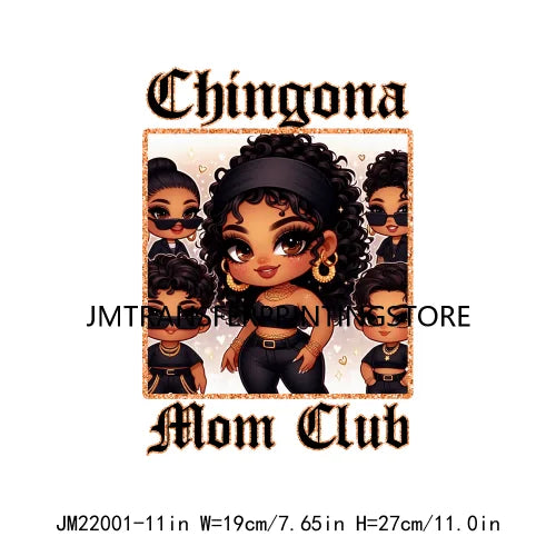 Latina Chicano Mom Iron On Transfer Patches Mama Chingona Mexican Chibi Style Mother's Day DTF Transfer Stickers For Hoodies