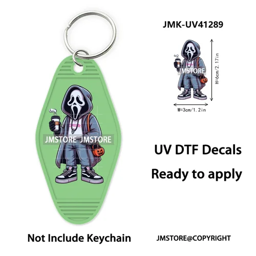 Halloween Horror Mama Kids Ghost Girl Coffee UV DTF Motel Keychain Decal Ready To Ship Transfer Sticker Print For Hotel Keychain
