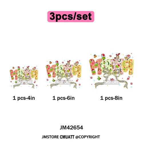 Cute Cartoon Character Coffee Cup Coquette Candy Merry Christmas Iron on DTF Heat Transfers Stickers Ready to Press for Hoodies