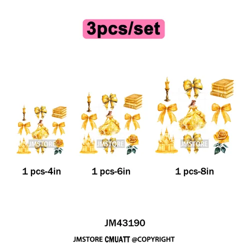 Colorful Girly Coquette Cartoon Princess Family Trip Iron on Washable DTF Heat Transfers Stickers Ready to Press for Clothing