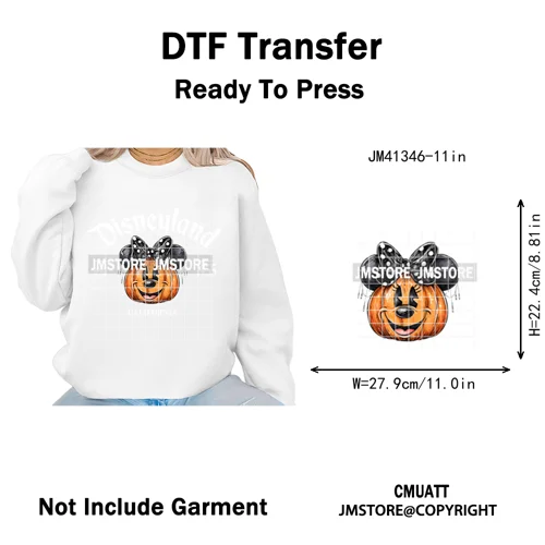 Cartoon Friends Character Faux Glitter Coquette Pumpkin Girly Halloween Iron on DTF Transfer Stickers Heat Press for Hoodies Bag
