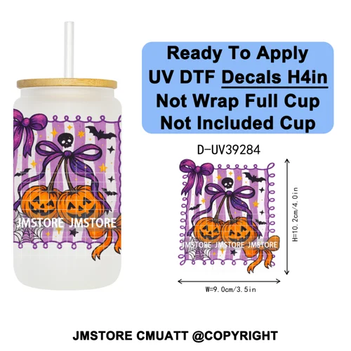 Retro Spooky Season Halloween Ghost Boo Gift UV DTF Transfer Stickers Decals Ready To Apply Waterproof For 16OZ Libbey Glass Can