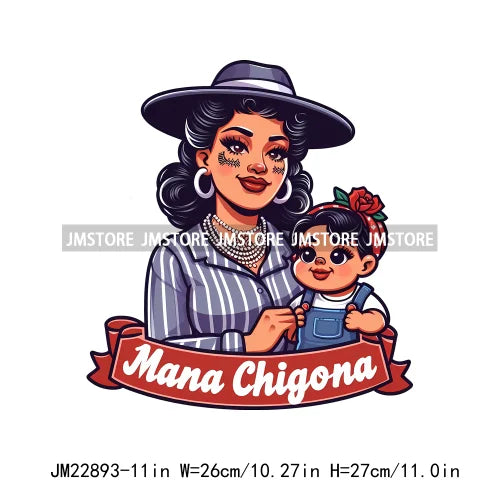 Cartoon Mama Chingona Chicana Latina Mexican Spanish Mom Kids Happy Mother's Day Iron On DTF Transfer Stickers For Clothes