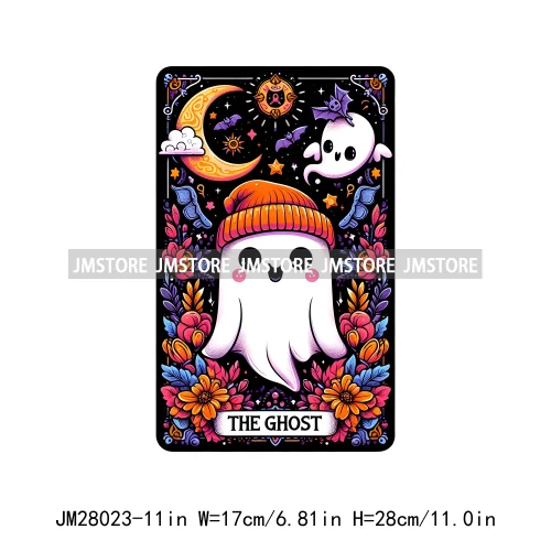 Custom Spooky Season Ghost Cycopath Skull Halloween Tarot Card DTF Iron On Heat Press Transfer Stickers Printing For Hoodies