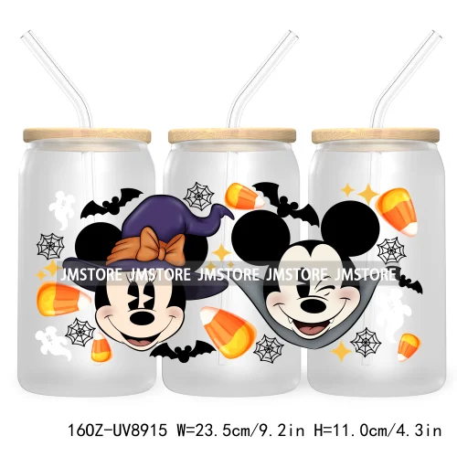 Fall Halloween Cartoon Friends 16OZ UV DTF Cup Wrap Transfer Stickers Custom Labels Durable Waterproof Logo For Libbey Glass Can