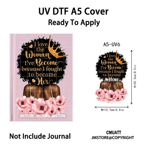 Floral Butterfly Black Girl Religious A5 Notebook UV DTF Wraps Ready To Apply Custom Transfer Stickers Decals For Journal Cover