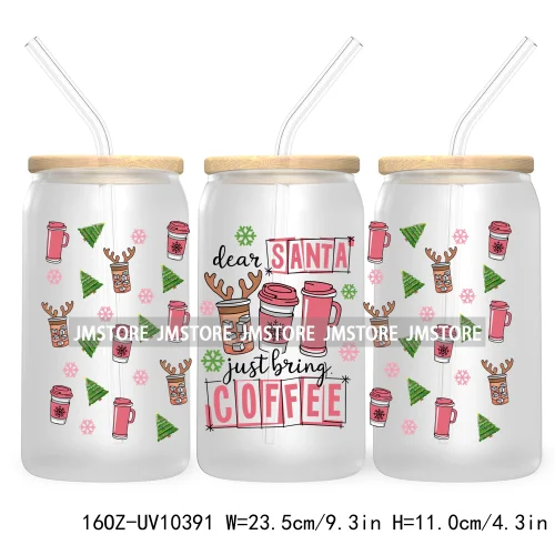 Just A Girl Who Loves Christmas UV DTF Sticker For 16OZ Libbey Glass Cup Can Wrap Transfer Stickers Custom Label Gingerbread Bow