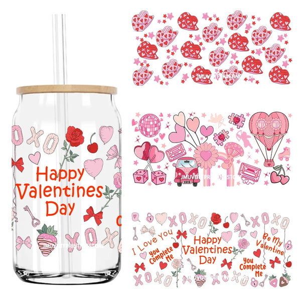 Retro Happy Valentines Day 16OZ UV DTF Cup Wrap Transfers Stickers Custom Labels DIY Waterproof Logo For Libbey Glass Love XOXO