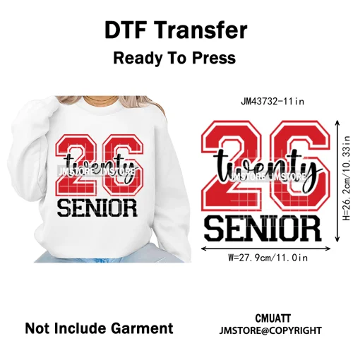 High School Senior Year Class of 2026 My First Last Day Iron on Washable DTF Heat Transfers Stickers Ready to Press for Hoodies