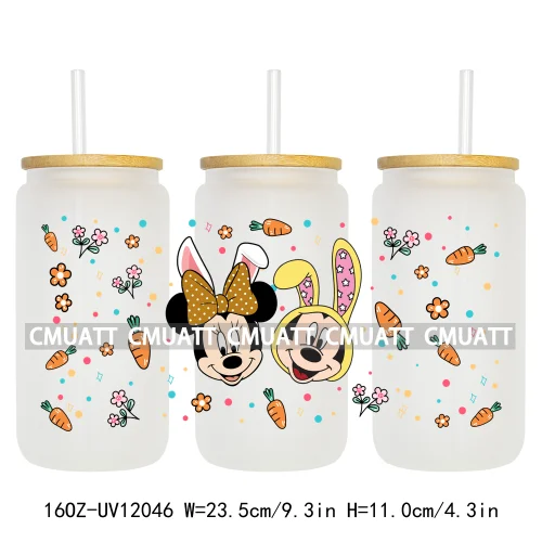 Spring Easter Stickers Cartoon Bunny Characters Eggs Kids 16OZ UV DTF Cup Wrap DIY Durable Label For Libbey Glass Can Mugs