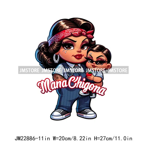 Cartoon Mama Chingona Chicana Latina Mexican Spanish Mom Kids Happy Mother's Day Iron On DTF Transfer Stickers For Clothes