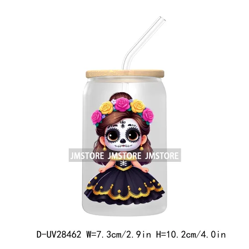 Cute Latina Cartoon Princess Baby Girl UV DTF Transfer Stickers Decals For Libbey Cold Cups Mug Tumbler Labels Sugar Skull Woman