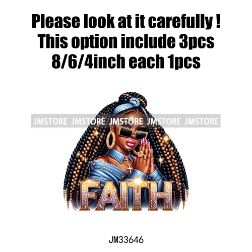 Christian Bible Urban Praying Afro Girls Jesus Faith God Love Cross Iron On DTF Transfer Stickers Ready To Press For Hoodies Bag