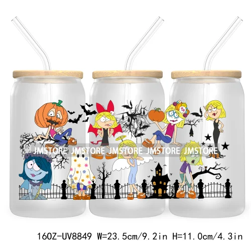 Stay Spooky Halloween 16OZ UV DTF Cup Wrap Transfer Sticker Custom Label Waterproof Logo For Libbey Glass Can Cartoon Characters