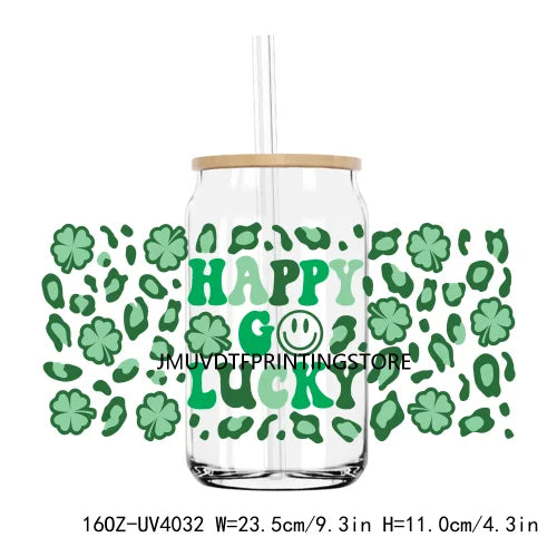 Lucky Blessed 16OZ UV DTF Cup Wrap Transfers Stickers Shamrock Four Leaf Custom Labels DIY Waterproof Logo For Libbey Glass Can