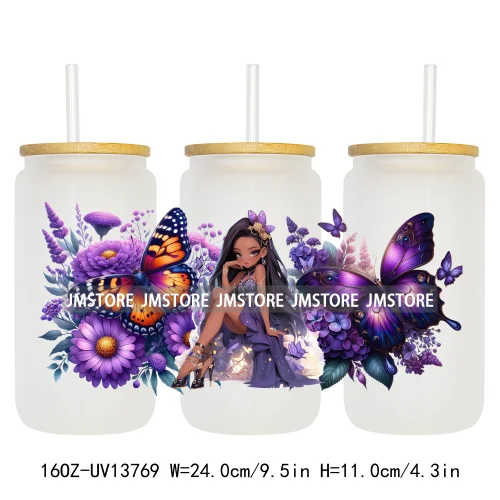 Floral Butterfly Girl Woman UV DTF Stickers Ready to Transfer Cup Wrap Custom Labels DIY Craft For Libbey Can Glass Tumblers Mug