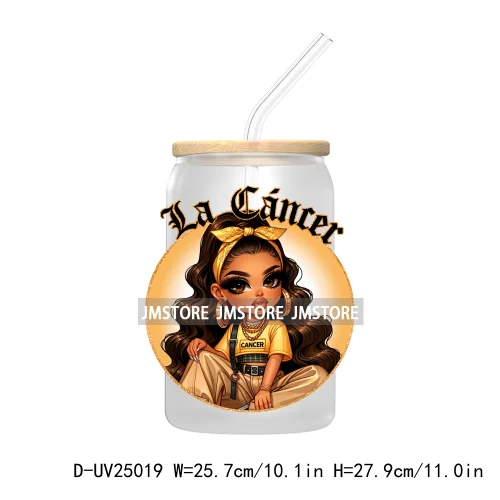 Chicana Chola Chibi Zodiac Girls UV DTF Transfer Stickers Decals For Libbey Cold Cups Mugs Durable Waterproof Custom Logo Labels