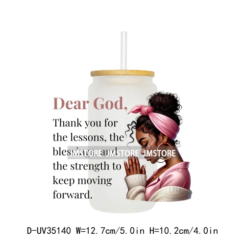 Christian Quotes Afro Pray Girl UV DTF Transfer Stickers Decals Ready To Apply Waterproof For 16OZ Libbey Glass Can Cups Tumbler