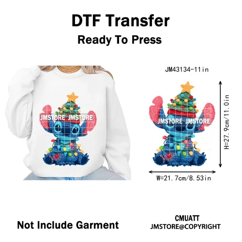 Faux Yarn Very Merry Christmas Mouse Friends Cartoon Santa Iron on Washable DTF Transfers Stickers Ready to Press for Clothing