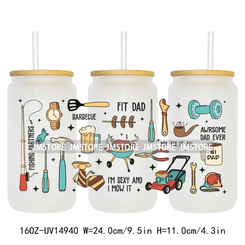 Dad Daily Affirmations Father's Day 16OZ UV DTF Cup Wrap Ready To Apply Waterproof Transfer Sticker For Libbey Glass Can Tumbler