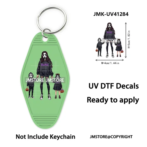 Halloween Horror Mama Kids Ghost Girl Coffee UV DTF Motel Keychain Decal Ready To Ship Transfer Sticker Print For Hotel Keychain